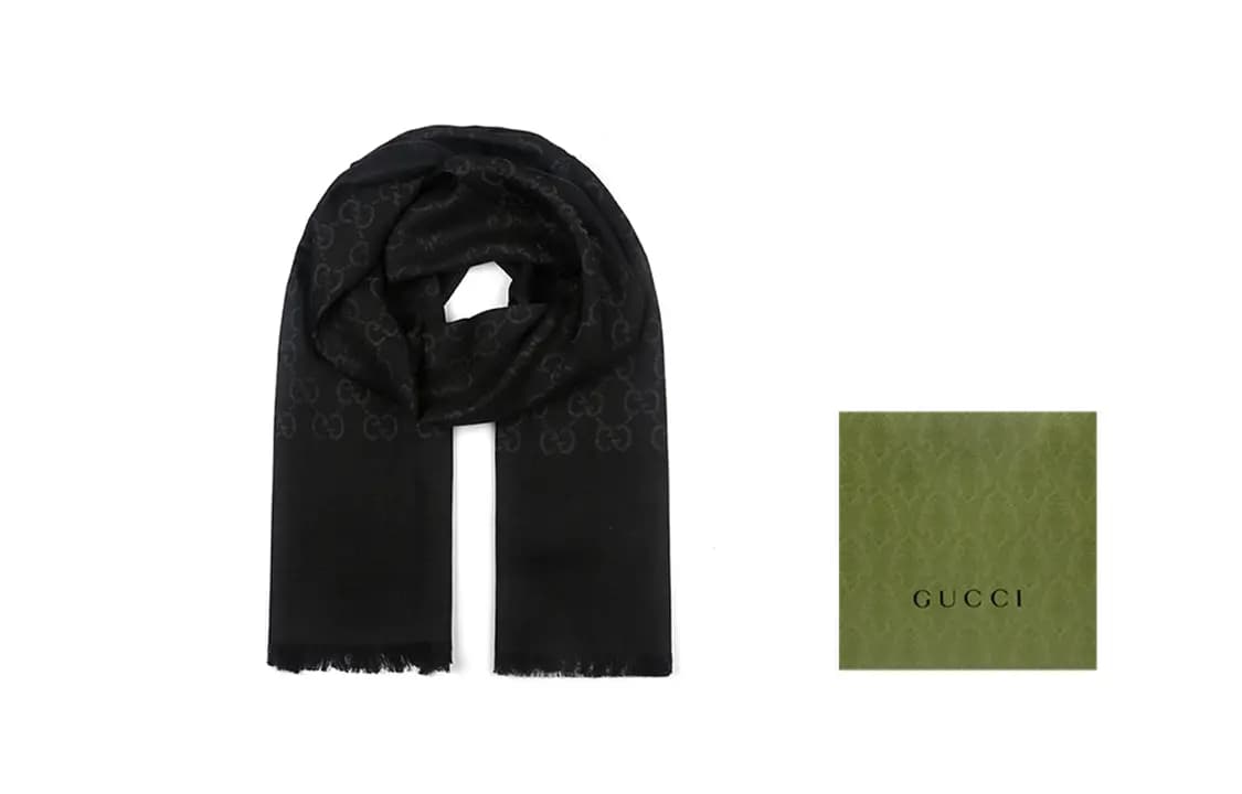 GUCCI GG Logo Wool Silk Şərf Qara 7