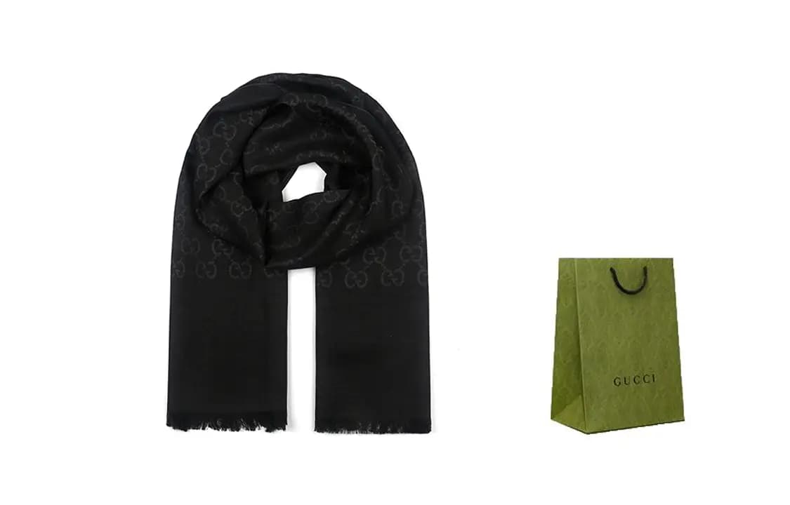 GUCCI GG Logo Wool Silk Şərf Qara 5