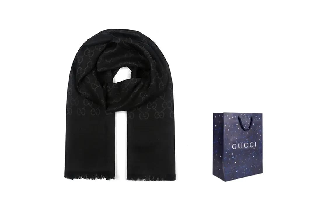 GUCCI GG Logo Wool Silk Şərf Qara 6