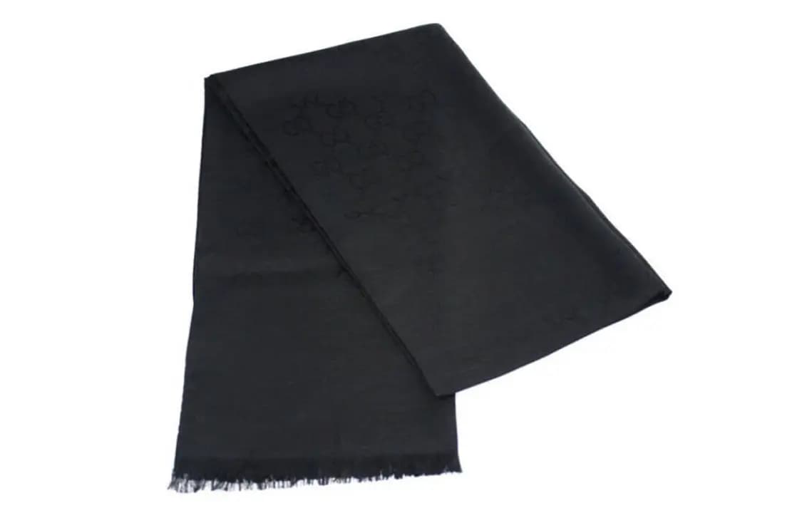 GUCCI GG Logo Wool Silk Şərf Qara 3