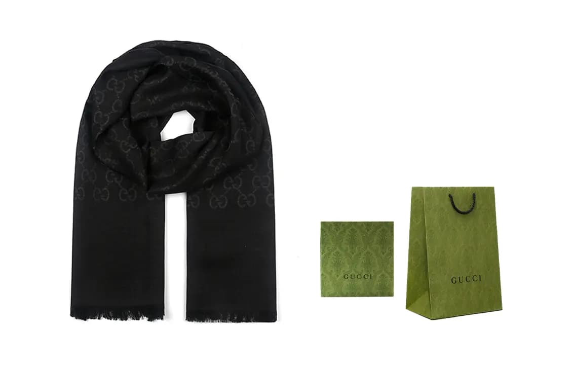 GUCCI GG Logo Wool Silk Şərf Qara 8