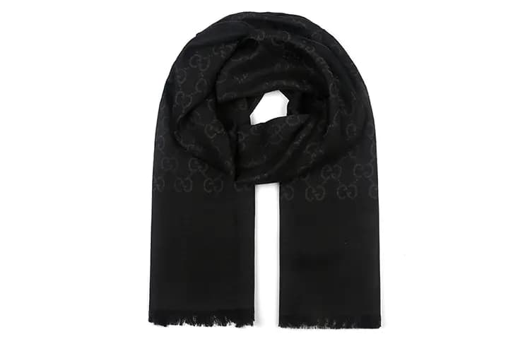 GUCCI GG Logo Wool Silk Şərf Qara
