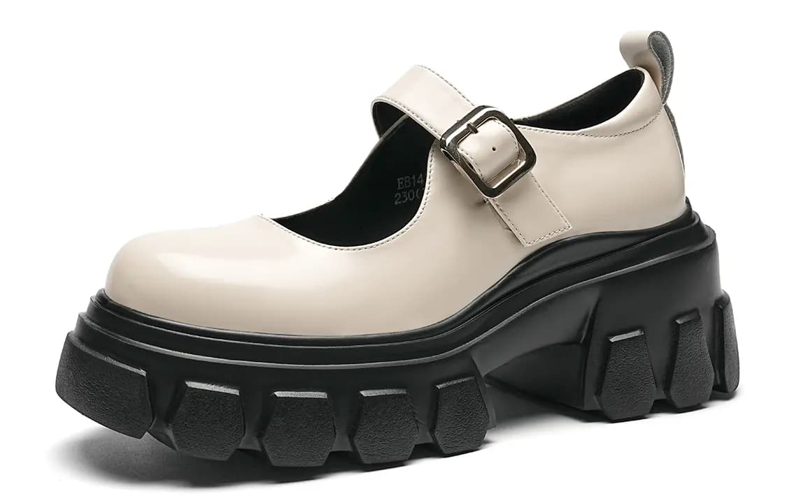 EBLAN Chunky Heel Mary Jane Shoes Women's Beige 2