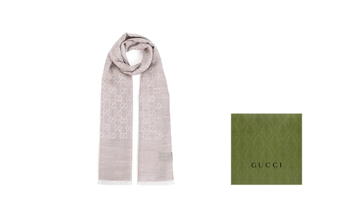 GUCCI GG Jacquard Wool Silk Şərf Bej 6