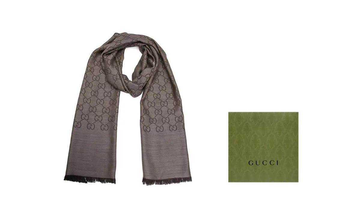 GUCCI Women's GG Logo Wool Silk Scarf 'Dark Brown' 7