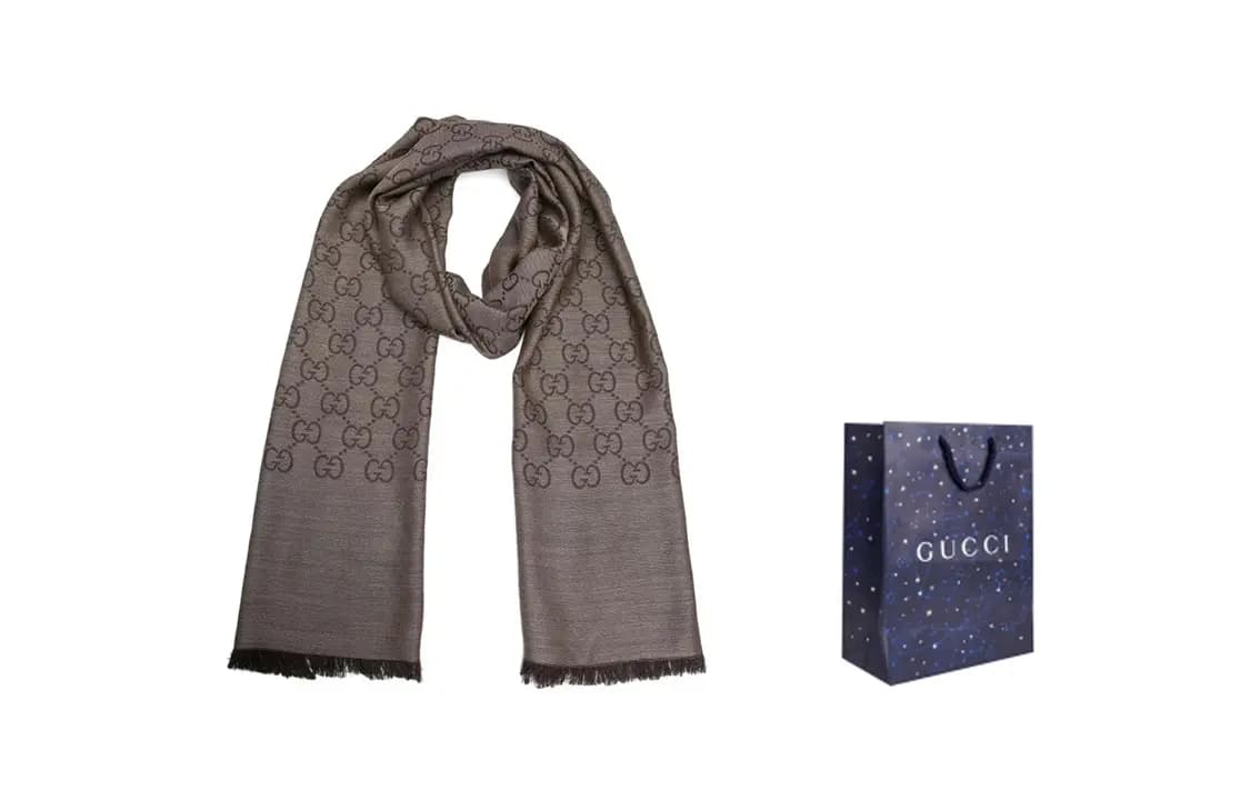 GUCCI Women's GG Logo Wool Silk Scarf 'Dark Brown' 6