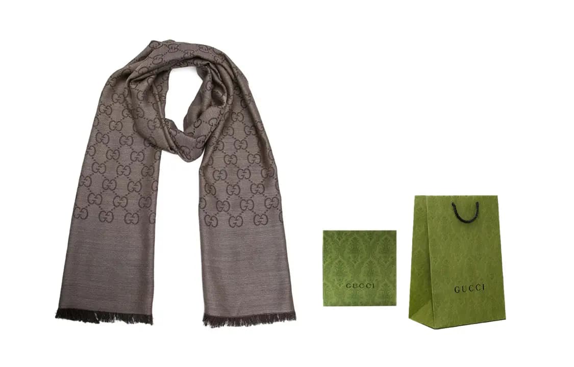 GUCCI Women's GG Logo Wool Silk Scarf 'Dark Brown' 8