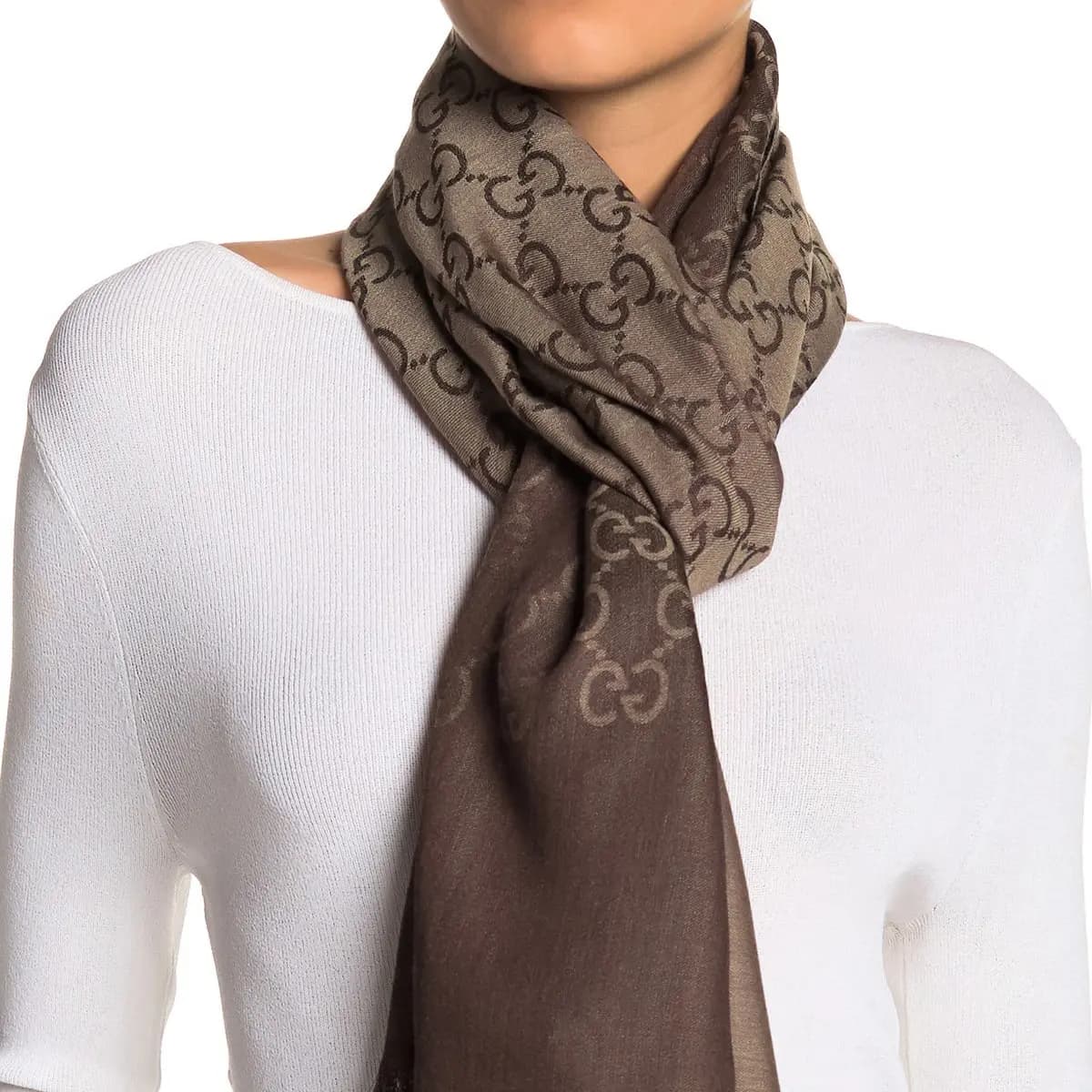 GUCCI Women's GG Logo Wool Silk Scarf 'Dark Brown' 4
