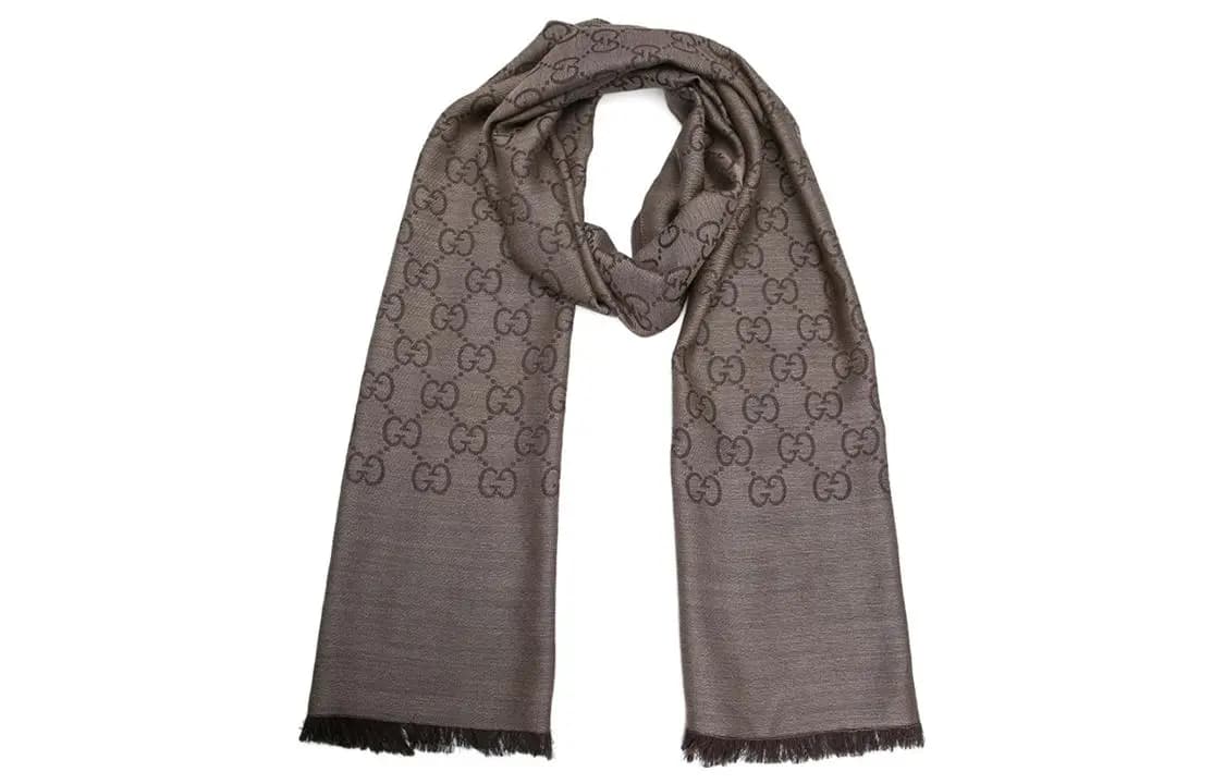 GUCCI Women's GG Logo Wool Silk Şərf Tünd Qəhvəyi