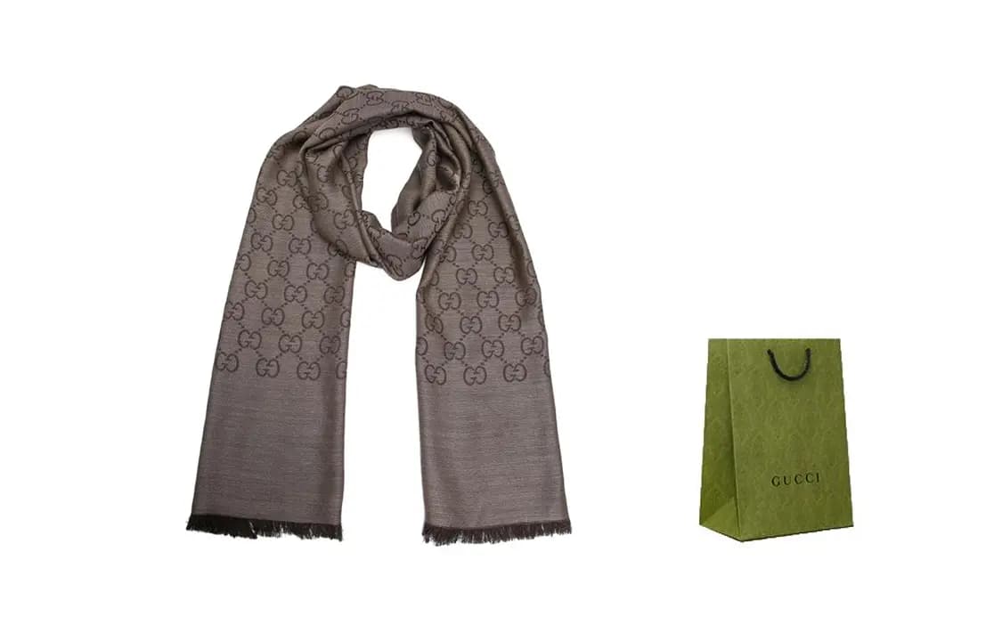 GUCCI Women's GG Logo Wool Silk Scarf 'Dark Brown' 5