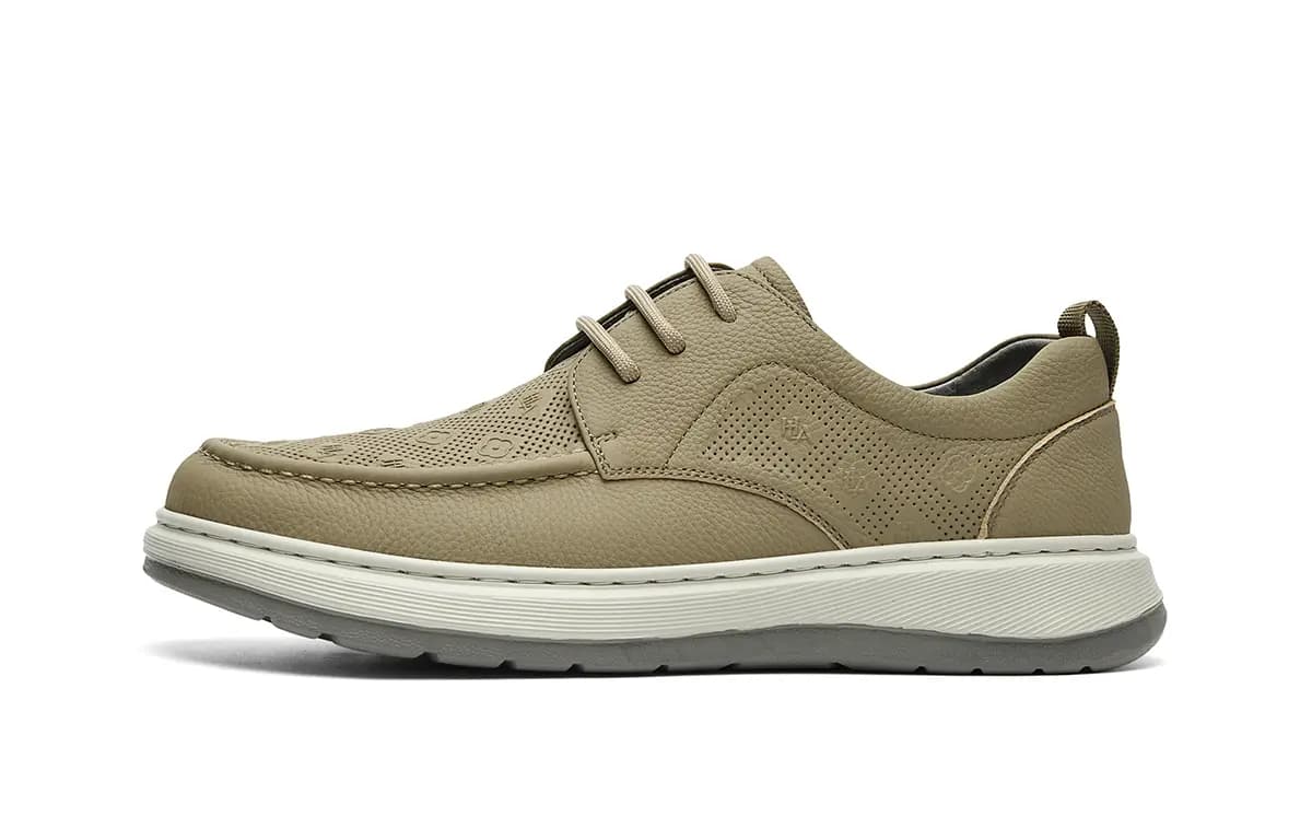 HLA Men's Shoes New Summer Genuine Leather Vintage Breathable Chunky Casual Leather Shoes Low-Top Work Shoes Men's 6