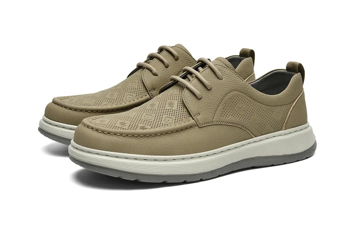 HLA Men's Shoes New Summer Genuine Leather Vintage Breathable Chunky Casual Leather Shoes Low-Top Work Shoes Men's 7