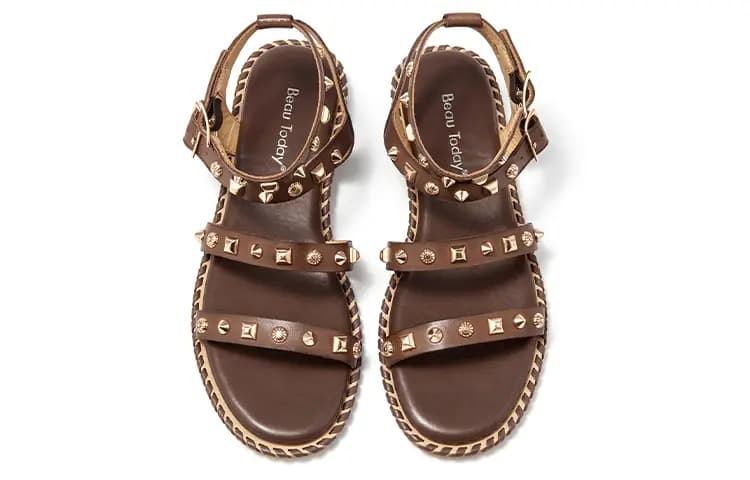 Beau Today Calfskin Commute Versatile Comfortable Skin-Friendly Breathable Wear-Resistant Non-Slip Flat Roman Sandals Women's 5