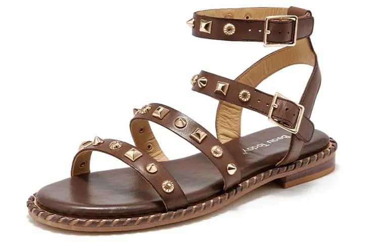 Beau Today Calfskin Commute Versatile Comfortable Skin-Friendly Breathable Wear-Resistant Non-Slip Flat Roman Sandals Women's 2