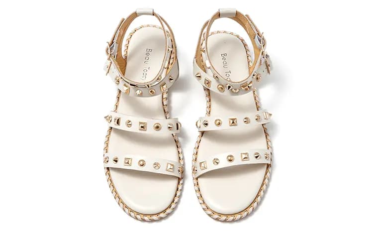 Beau Today Calfskin Commute Versatile Comfortable Skin-Friendly Breathable Wear-Resistant Non-Slip Flat Roman Sandals Women's 15