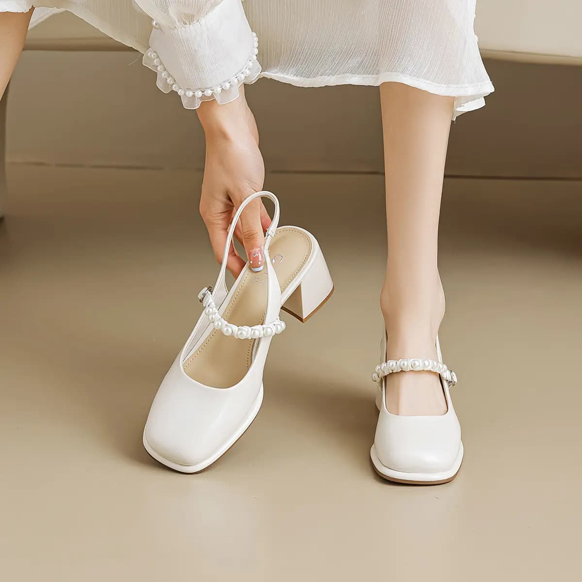 ZSOSI Chunky Heel Qadın Mary Jane Ayaqqabısı Krem Ağ 4