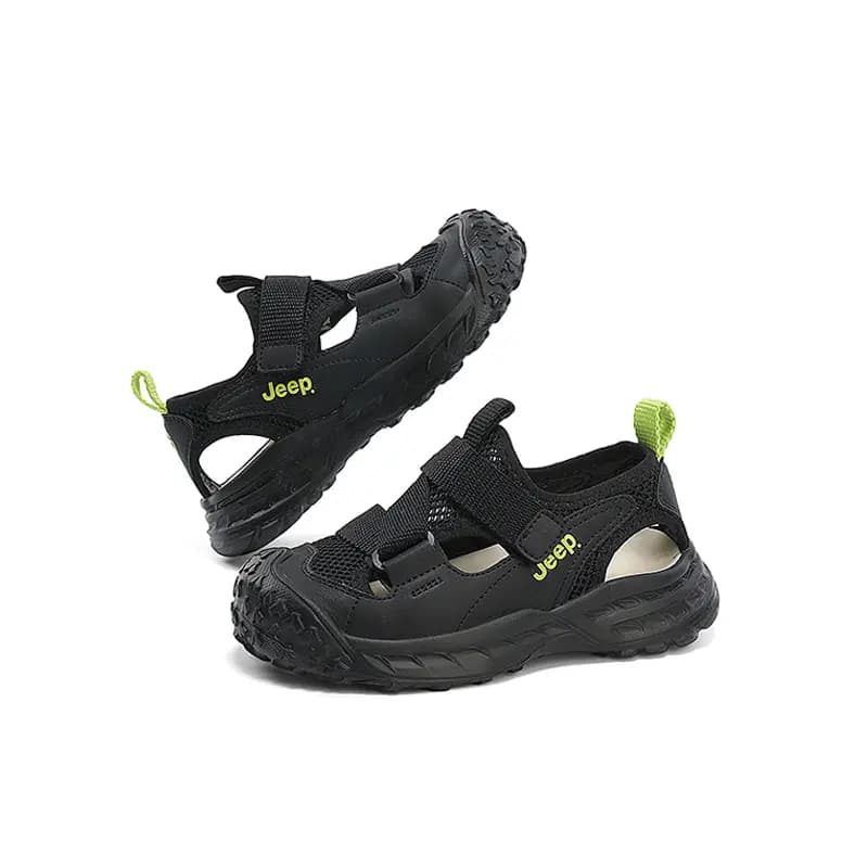 Kids Jeep Outdoor Travel Convenient Velcro Closed Toe Comfortable Anti-Kick Anti-Slip Wear-Resistant Kids Sandals Black 8