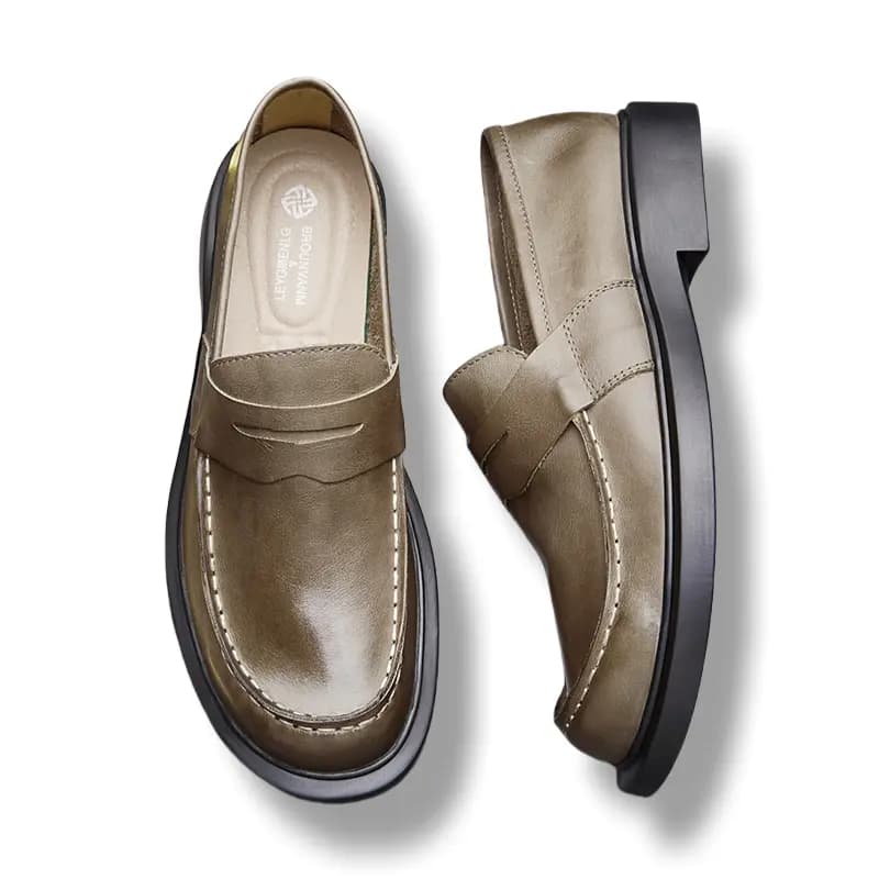 Brounvanm Genuine Leather Slip-On Soft Leather Casual Round Toe Loafers Men's 3