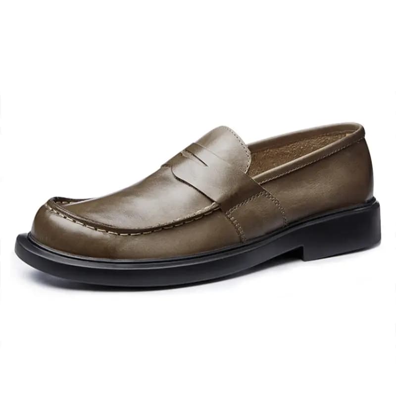 Brounvanm Genuine Leather Slip-On Soft Leather Casual Round Toe Loafers Men's