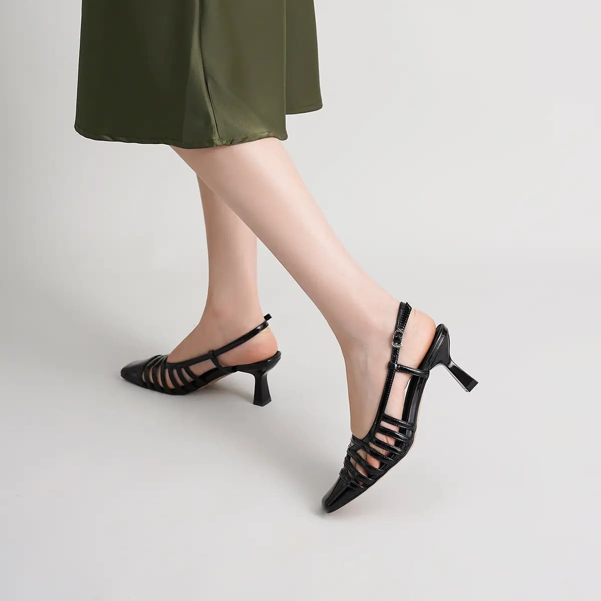ELLE Calf Leather Fashion Versatile Roman Sandals 6.5cm Women's 9