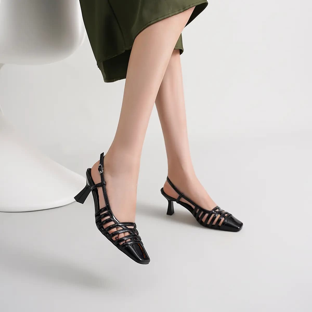 ELLE Calf Leather Fashion Versatile Roman Sandals 6.5cm Women's 7