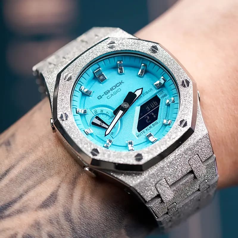 Custom Watch CASIO G-SHOCK Tiffany Blue Saat Unisex Mavi 11