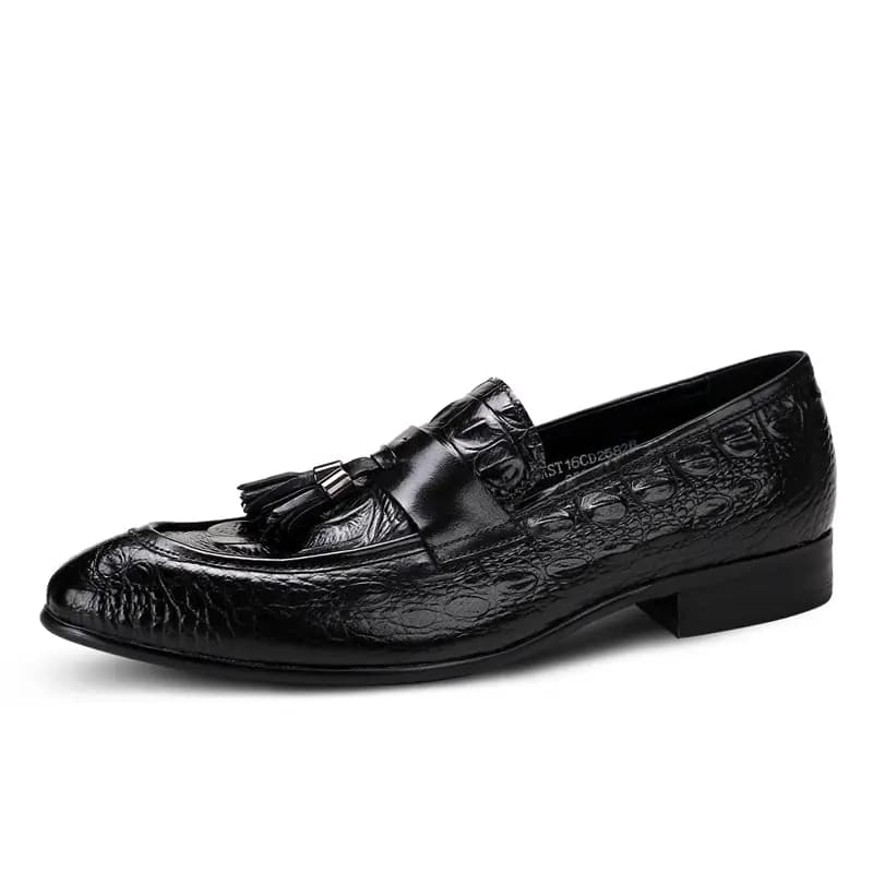 ASTON M.JAZZ Top Layer Leather Handmade Crocodile Pattern British Tassel Business Loafers Men's 2