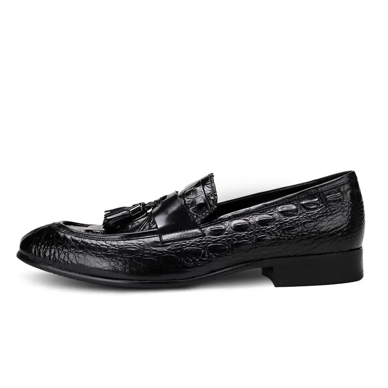 ASTON M.JAZZ Top Layer Leather Handmade Crocodile Pattern British Tassel Business Loafers Men's
