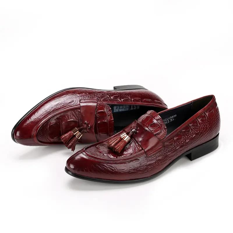 ASTON M.JAZZ Top Layer Leather Handmade Crocodile Pattern British Tassel Business Loafers Men's 8