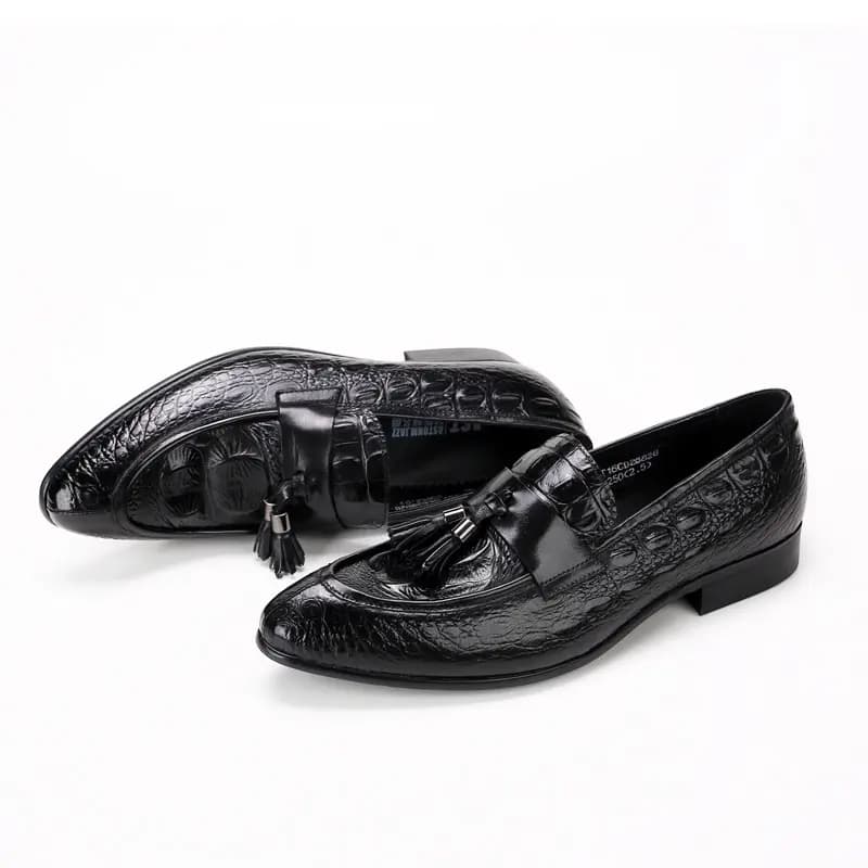ASTON M.JAZZ Top Layer Leather Handmade Crocodile Pattern British Tassel Business Loafers Men's 3