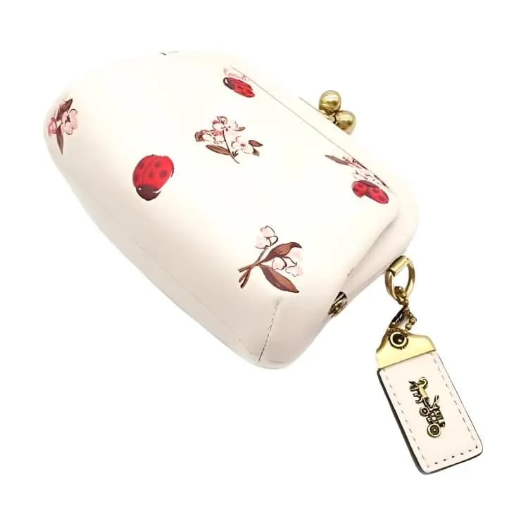 COACH Kisslock 12 Ladybug Floral Print Qadın Pulqabısı Ağ 3