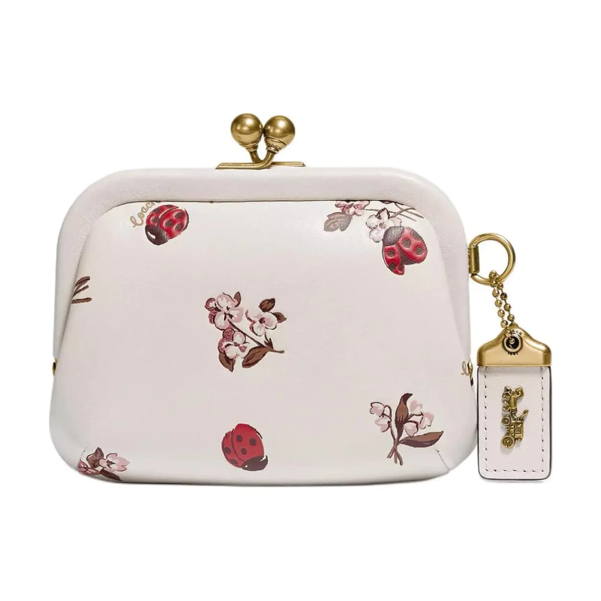 COACH Kisslock 12 Ladybug Floral Print Qadın Pulqabısı Ağ