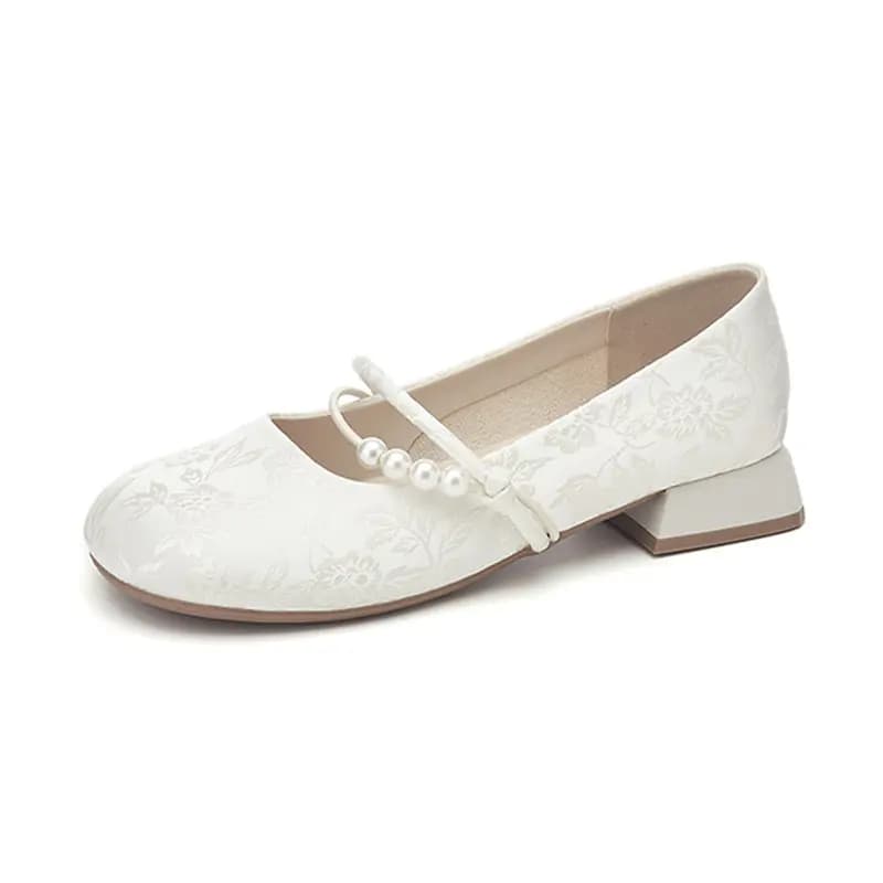 Daphne DAPHNE Fabric New Chinese Style French Comfortable Chunky Heel Mary Jane Shoes 3cm Women's