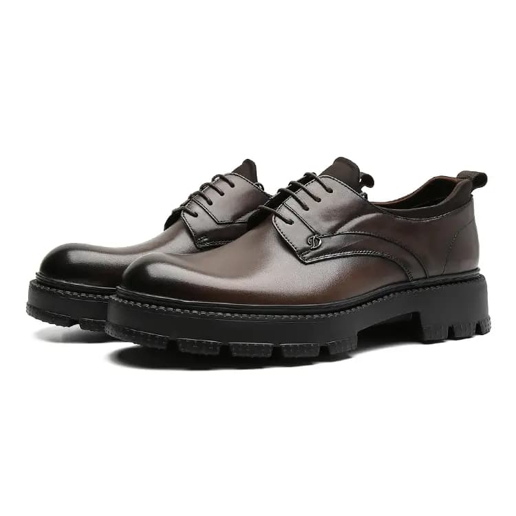S.T. Dupont Top Layer Cowhide Leather Thick Sole Hand-Painted Color Dress Shoes Men's Coffee 2