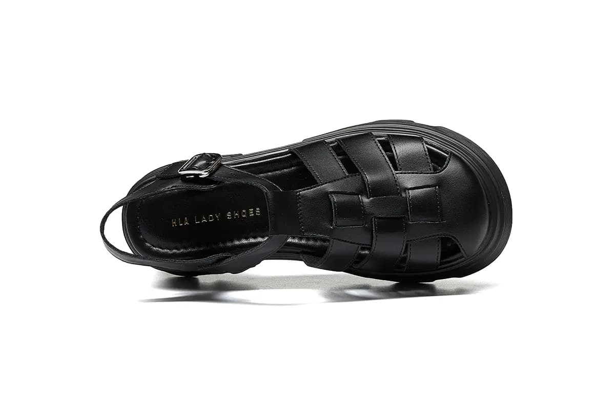 HLA Roman Sandals Women's 2024 New Arrival Closed Toe Cut-Out Woven Platform Height Increasing Piggy Shoe 3