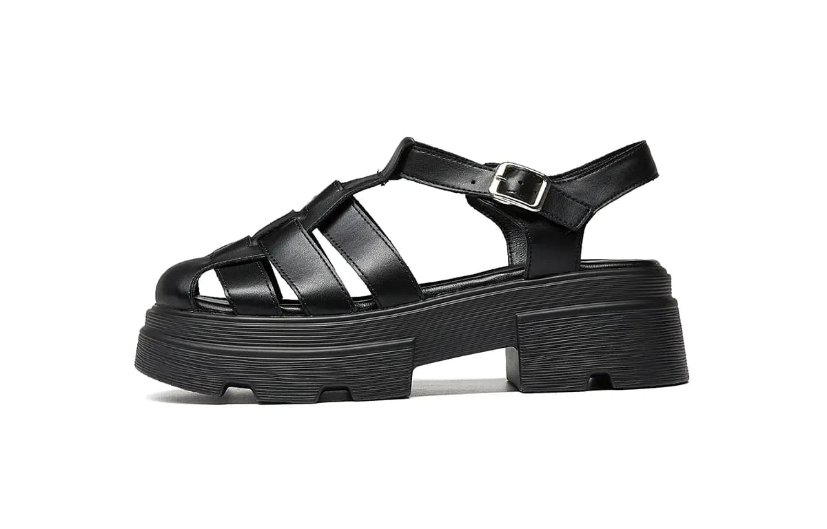 HLA Roman Sandals Women's 2024 New Arrival Closed Toe Cut-Out Woven Platform Height Increasing Piggy Shoe