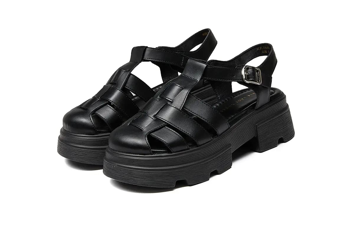 HLA Roman Sandals Women's 2024 New Arrival Closed Toe Cut-Out Woven Platform Height Increasing Piggy Shoe 2