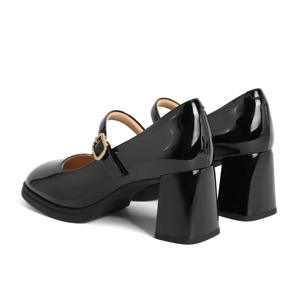 BELLE Chunky Heel Mary Jane Shoes 6.5cm Women's Beige Black 4