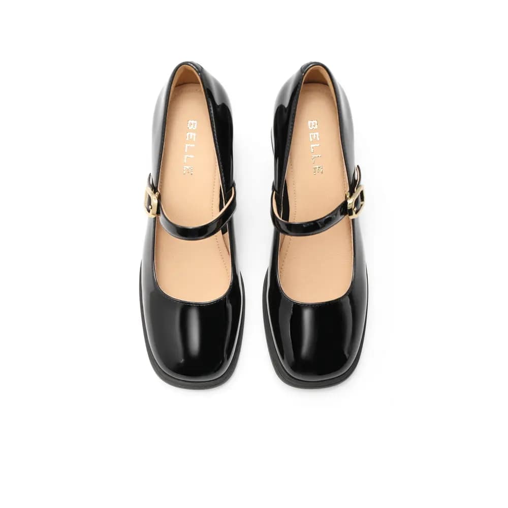 BELLE Chunky Heel Mary Jane Shoes 6.5cm Women's Beige Black 3