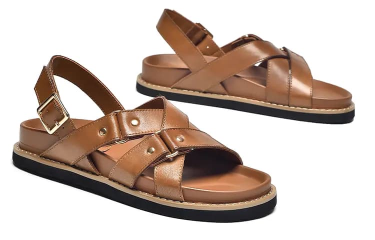 Beau Today Cowhide Leather Versatile Simple Comfortable Breathable Anti-Slip Wear-Resistant Flat Roman Sandals Women's 18