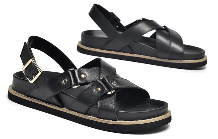 Beau Today Cowhide Leather Versatile Simple Comfortable Breathable Anti-Slip Wear-Resistant Flat Roman Sandals Women's 8