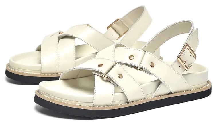 Beau Today Cowhide Leather Versatile Simple Comfortable Breathable Anti-Slip Wear-Resistant Flat Roman Sandals Women's 2