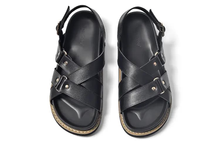 Beau Today Cowhide Leather Versatile Simple Comfortable Breathable Anti-Slip Wear-Resistant Flat Roman Sandals Women's 10