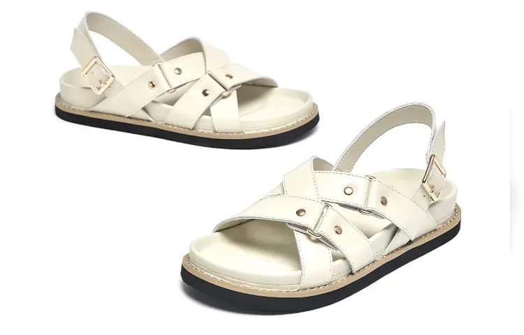 Beau Today Cowhide Leather Versatile Simple Comfortable Breathable Anti-Slip Wear-Resistant Flat Roman Sandals Women's 4