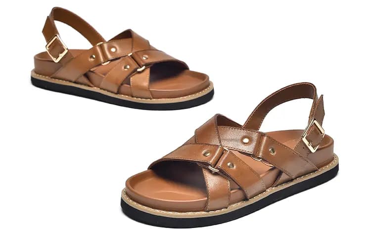 Beau Today Cowhide Leather Versatile Simple Comfortable Breathable Anti-Slip Wear-Resistant Flat Roman Sandals Women's 17