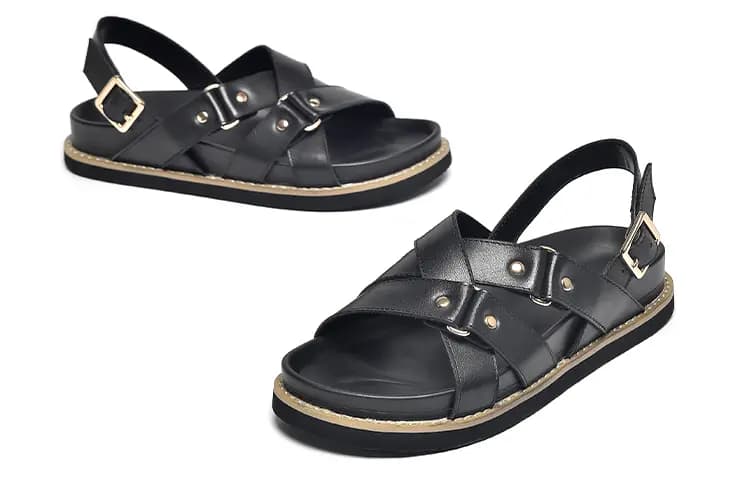 Beau Today Cowhide Leather Versatile Simple Comfortable Breathable Anti-Slip Wear-Resistant Flat Roman Sandals Women's 9