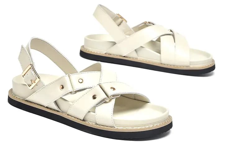 Beau Today Cowhide Leather Versatile Simple Comfortable Breathable Anti-Slip Wear-Resistant Flat Roman Sandals Women's 3