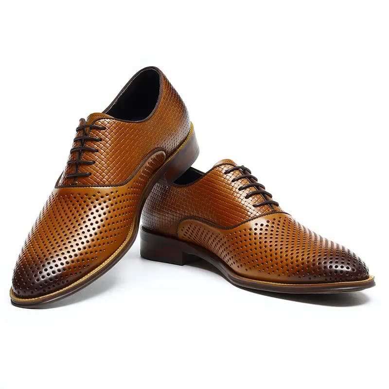 ASTON M.JAZZ Top Layer Leather Perforated Breathable Business Casual Soft Sole Lace-Up Dress Shoes Men's 17