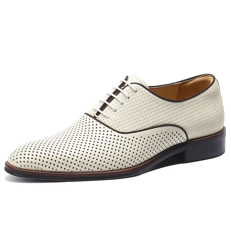 ASTON M.JAZZ Top Layer Leather Perforated Breathable Business Casual Soft Sole Lace-Up Dress Shoes Men's 2