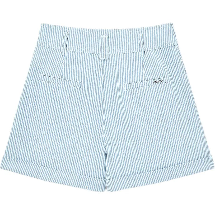 KARL LAGERFELD Fashion Street Urban Casual Luxury Striped Button Mid-Rise Straight Denim Shorts Women's Blue 2